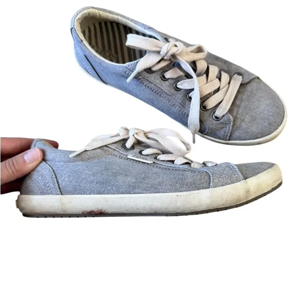 Taos Blue Chambray Zip & Lace Up Sneakers Womens 7.5 Comfort Shoes Everyday